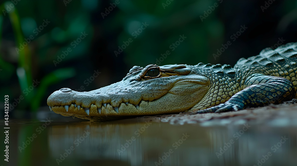 Fototapeta premium Closeup Of Crocodile By Water