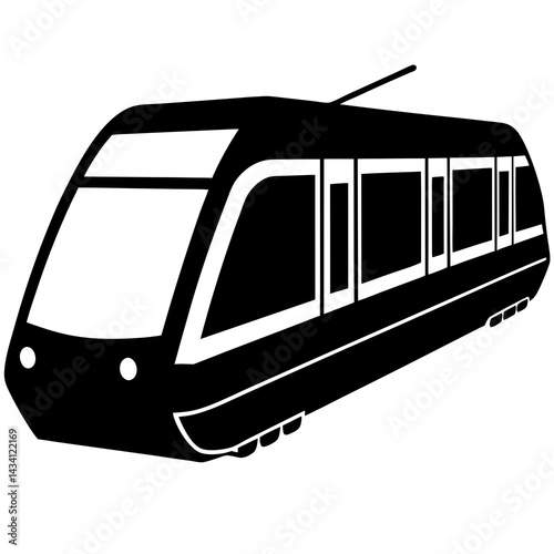 Light rail side view silhouette with minimalist design and strong contrast