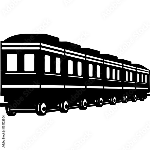 Multi-car train in silhouette vector for transport and rail system design