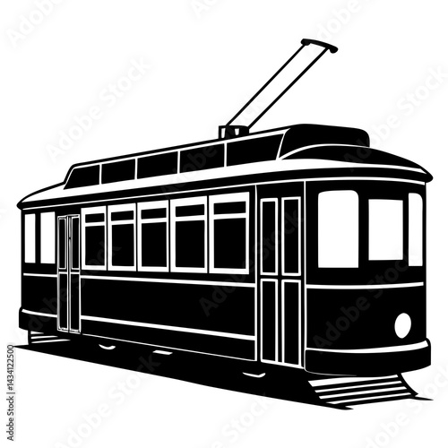 Silhouette of Electric Tram – White Background Icon for City Travel