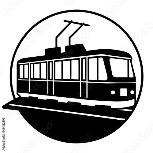 Side View of Street Tram in Silhouette – Solid Black Vector Illustration