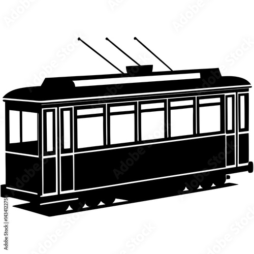 Classic Tram in Bold Silhouette – Clean Vector Design with White Background