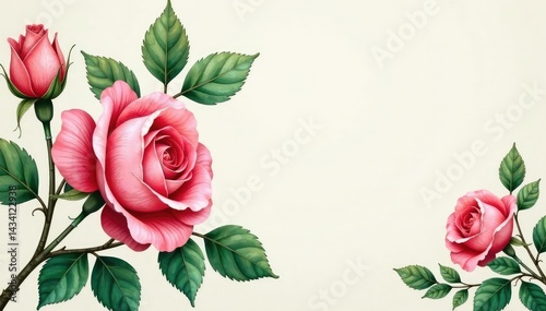 Delicate watercolor rose blooms, lush green leaves Elegant vintage floral wallpaper , surface, repeat