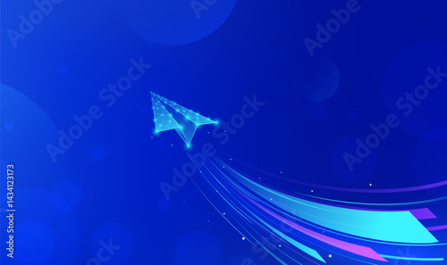 Abstract horizontal background design technology sense paper plane with color wake