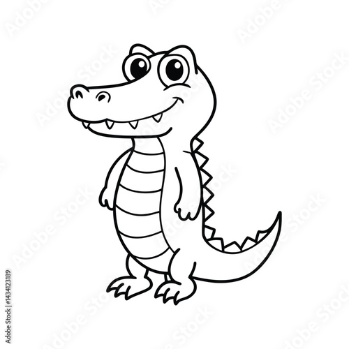 Cute cartoon crocodile character silhouette isolated on white background