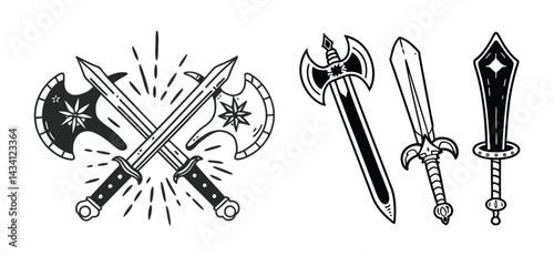 This enchanted weapon set is ideal for game assets or fantasy-themed merch