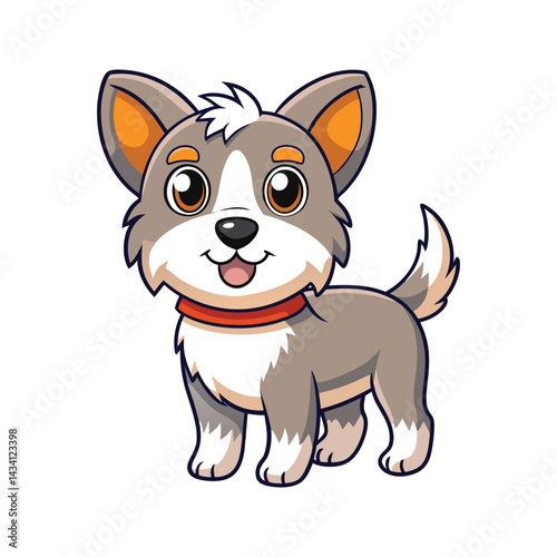 Cute cartoon dog with a fluffy tail and bright eyes vector illustration isolated on white background