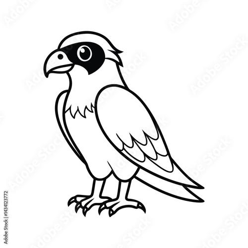Cute cartoon falcon with bold eye mask silhouette isolated on white background