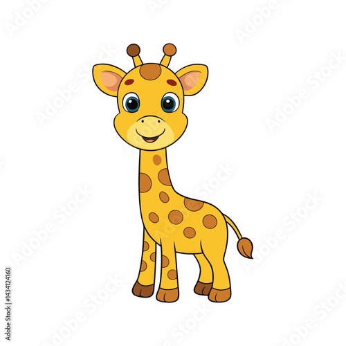 Cute cartoon giraffe character with big eyes Vector illustration isolated on white background
