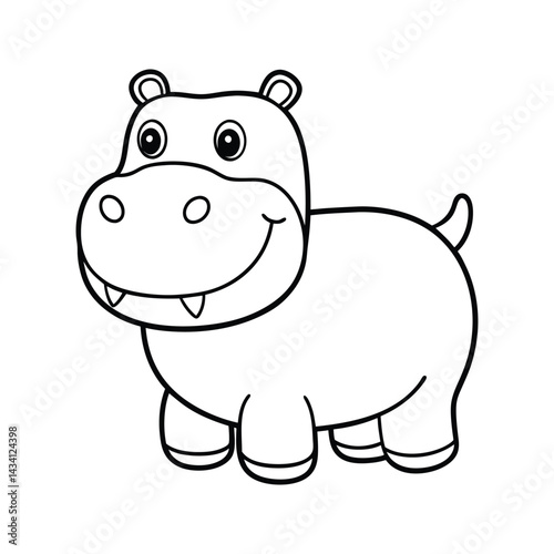 Cute cartoon hippopotamus character silhouette isolated on white background