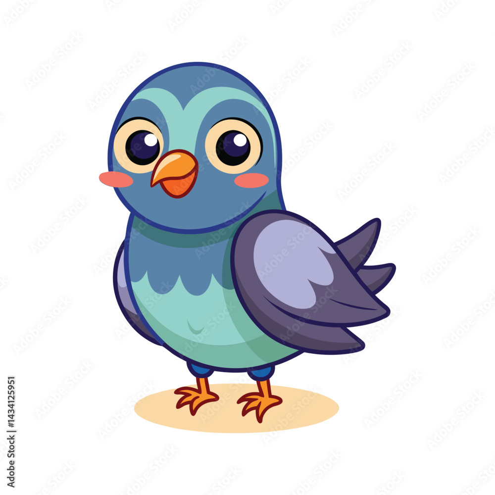 Cute cartoon pigeon character with big eyes vector illustration isolated on white background Cute cartoon pigeon character with big eyes vector illustration isolated on white background