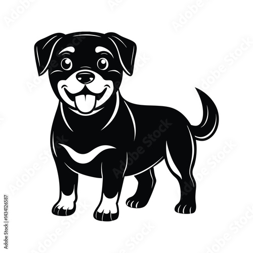 Cute cartoon Rottweiler puppy silhouette isolated on white background