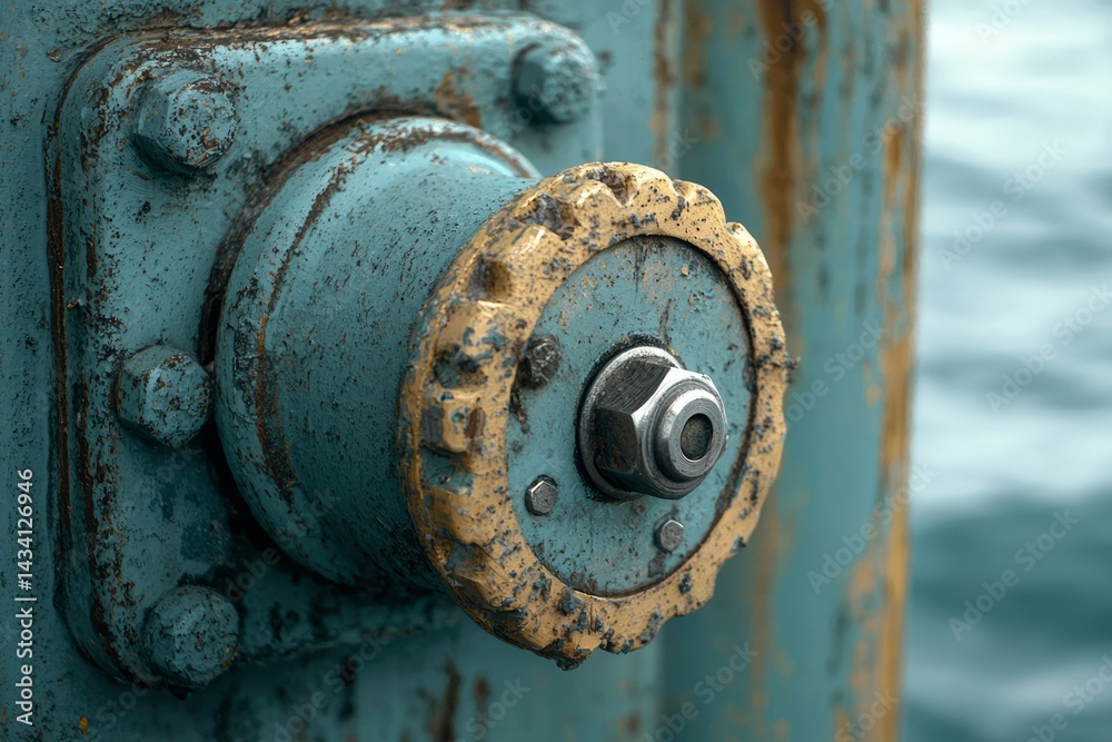 Corroded machinery part on a nautical structure