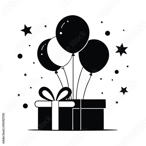 Balloons and Gift Box Silhouette Vector Birthday Card Design