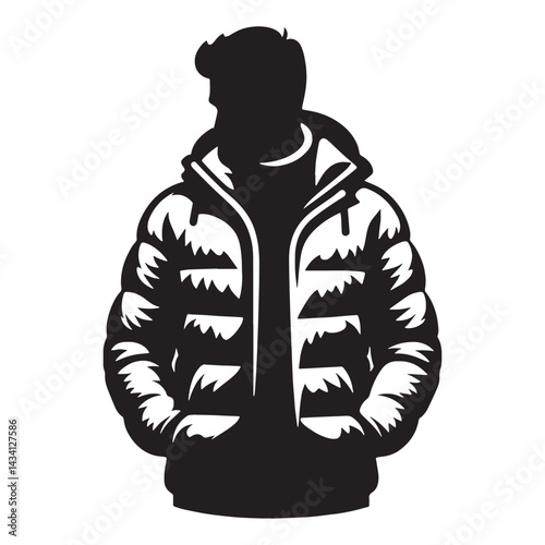 Stylish Puffer Jacket silhouette, ultimate cold-weather armor – Puffer Jacket illustration – Minimalist Puffer Jacket vector – Men's dress silhouette

