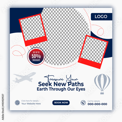 Travel and tour social media posts and web banner square design template