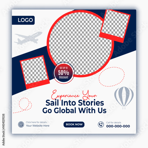 Travel and tour social media posts and web banner square design template