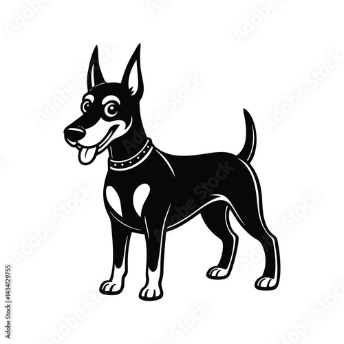 Cute doberman pinscher dog cartoon character silhouette isolated on white background
