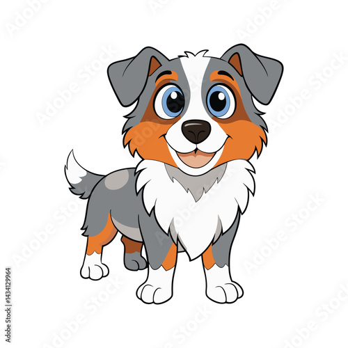 Cute dog breed Australian Shepherd with bright eyes vector illustration isolated on white background