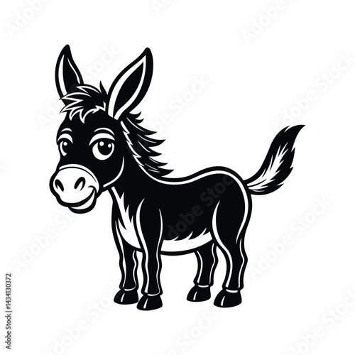 Cute donkey cartoon character silhouette isolated on white background