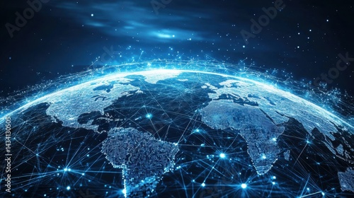 Global network connections around the Earth. Concept of global business, internet, technology, and communication.