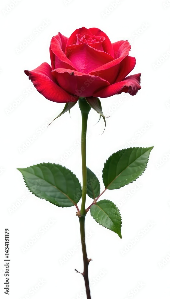 Single rose blooming in isolation with pure white backdrop, rose, blossom, petals Single rose blooming in isolation with pure white backdrop, rose, blossom, petals