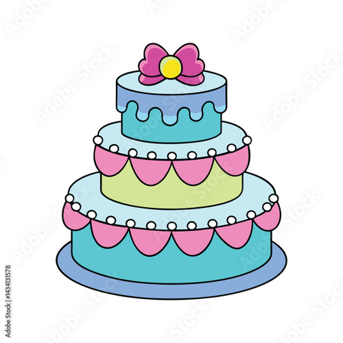 Cute gender reveal cake with pink and blue decorations Vector illustration isolated on white background