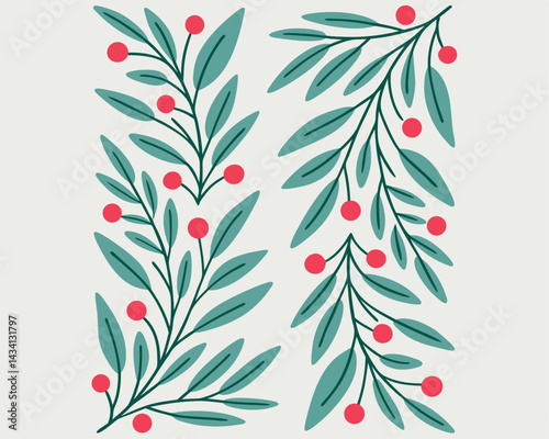Elegant Christmas Foliage and Red Berries Border Design