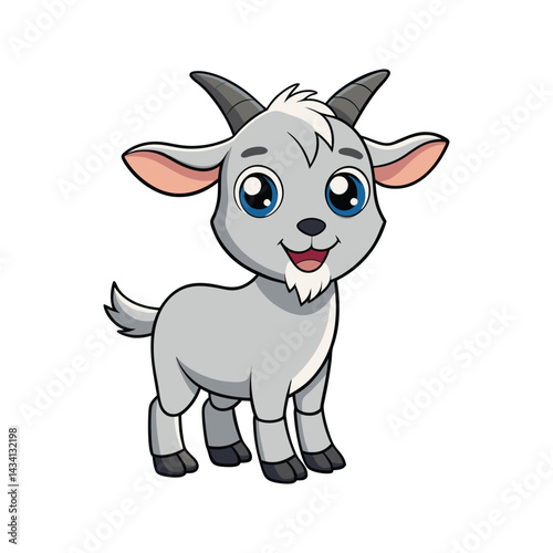 Cute gray goat with a friendly smile and playful stance vector illustration isolated on white background