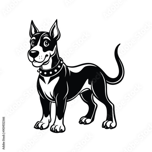 Cute Great Dane dog standing with spots silhouette isolated on white background