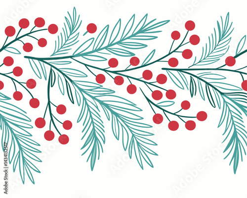 Elegant Christmas Foliage and Red Berries Border Design