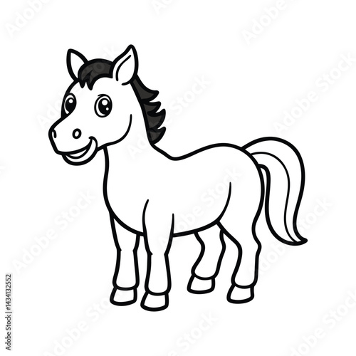 Cute horse cartoon character silhouette isolated on white background