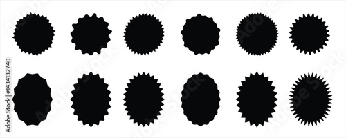 Zigzag edges set. Torn paper, jagged rectangular shape box element set with zigzag edges.Black silhouette scalloped frames.