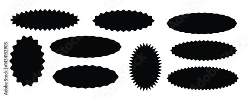 Zigzag edges set. Torn paper, jagged rectangular shape box element set with zigzag edges.Black silhouette scalloped frames.