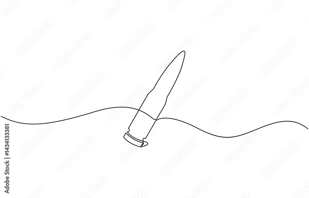 Fototapeta premium Single continuous line drawing of a bullets. One continuous line drawing of cartridge, Continuous line military bullet single line vector shot bullet military bullet icon drawn one line vector.