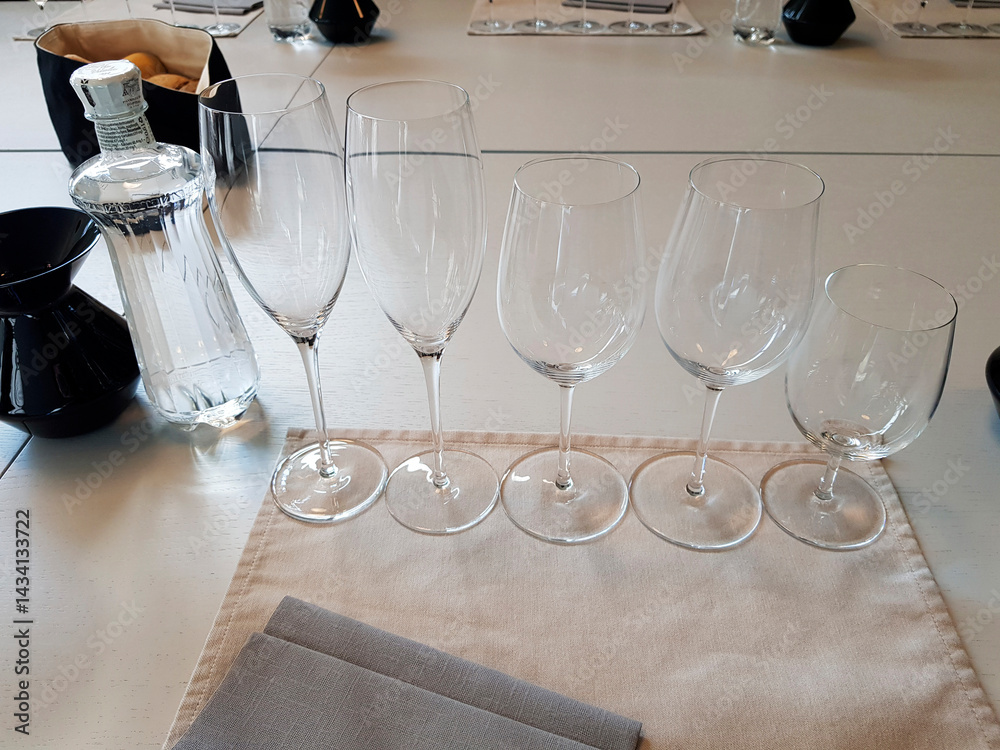 Sommelier preparing different wine glasses for wine tasting in Hungary