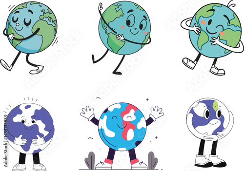 Cute Earth Cartoon Characters  Happy Planet Clipart for Eco and Nature Themes