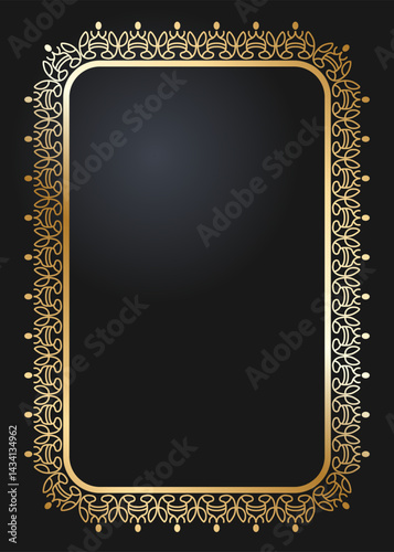 Floral rectangular golden frame. Festive design. Gold border with flowers. Frames vector