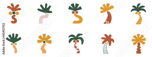 Bohemian Style Palm Trees In Earth Tones Vector Seamless Pattern Background For Fabric Prints And Summer Designs