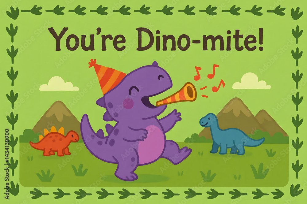 Naklejka premium Cute Dino Birthday Card for Kids - 