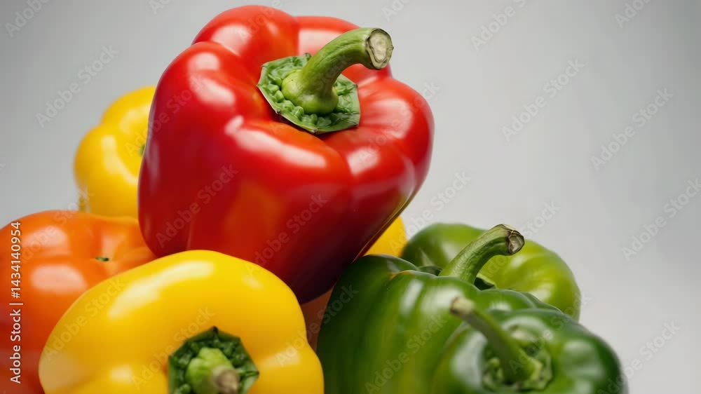 Colorful Bell Peppers Piled Together on a Gray Background Colorful Bell Peppers Piled Together on a Gray Background