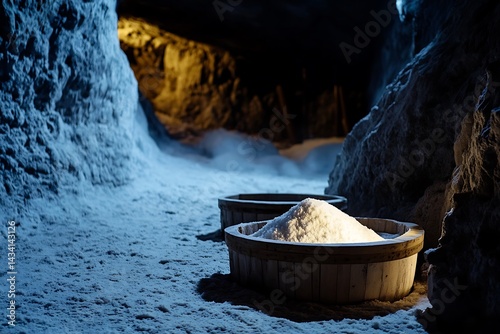 Salt Mine Landscape With Wooden Buckets In Wieliczka Poland