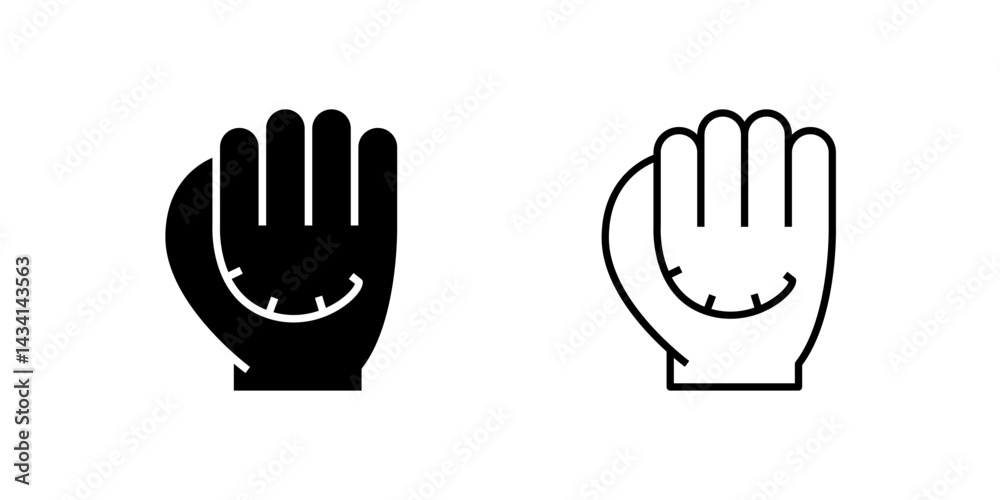 Fototapeta premium A modern vector icon set representing baseball gloves, perfect for sports and recreational designs.