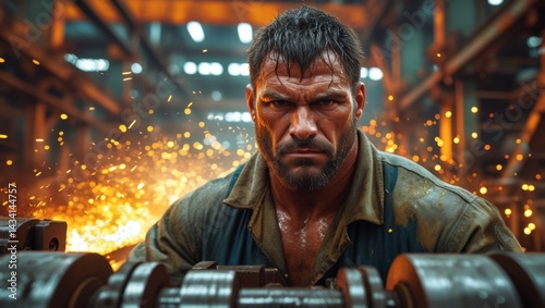Grizzled Steelworker: Fiery Industrial Portrait