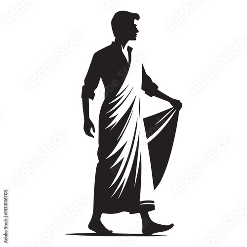 Elegant Dhoti silhouette, timeless ethnic wear for men – Dhoti illustration – Minimalist Dhoti vector – Men's dress silhouette


