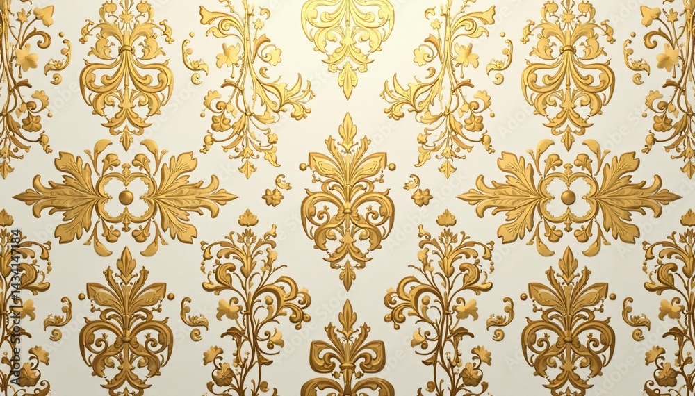 Intricate floral damask pattern in muted golds and creams , sophisticated, decoration Intricate floral damask pattern in muted golds and creams , sophisticated, decoration