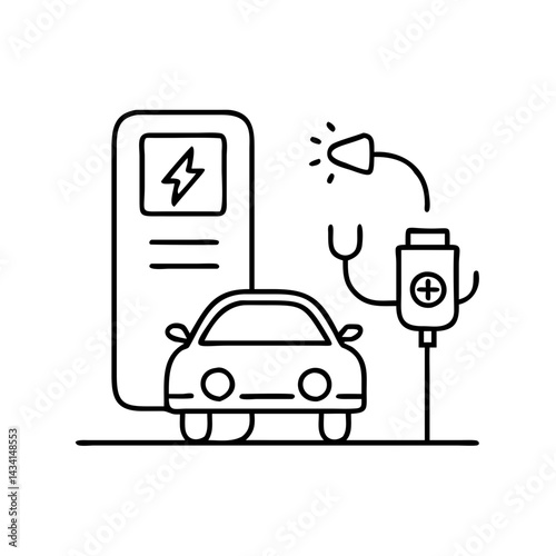 ev charging station icon, ev charging station line art - simple line art of ev charging station, perfect for ev charging station logos and icons