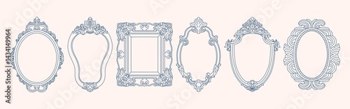Set of Antique Victorian style frames for art or picture. Flat vector illustrations of decorative linear vintage frames.