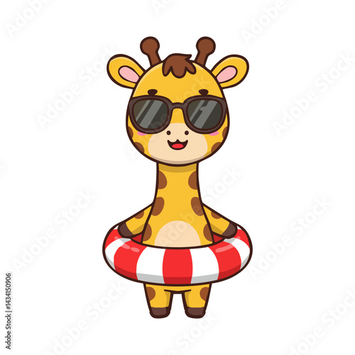 Giraffe wearing sunglasses and swim ring