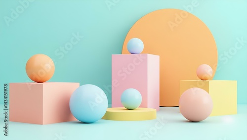 Pastel Eggs and Geometric Shapes Abstract Composition.